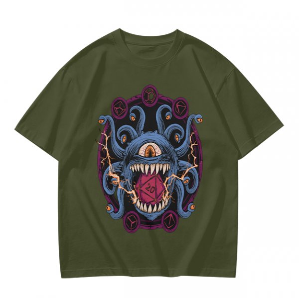 Olive T-Shirt With Dungeons & Dragons Beholder Monster Print