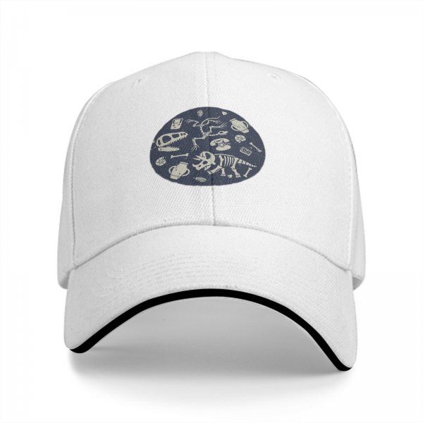 Black Baseball Cap With Dinosaur Fossil Archaeological Print