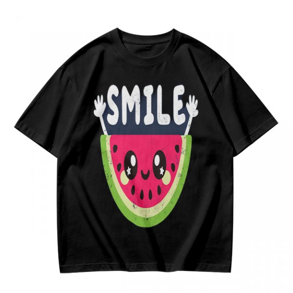 Olive T-Shirt With Cute Watermelon Graphic And Smile Text