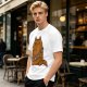 Olive green t-shirt with a grumpy cat in a Chewbacca-style bandolier print