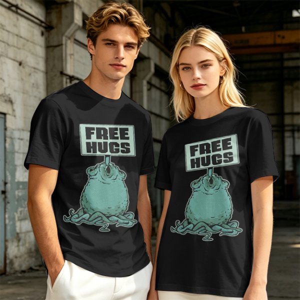 Olive T-Shirt With Free Hugs Monster Graphic Print