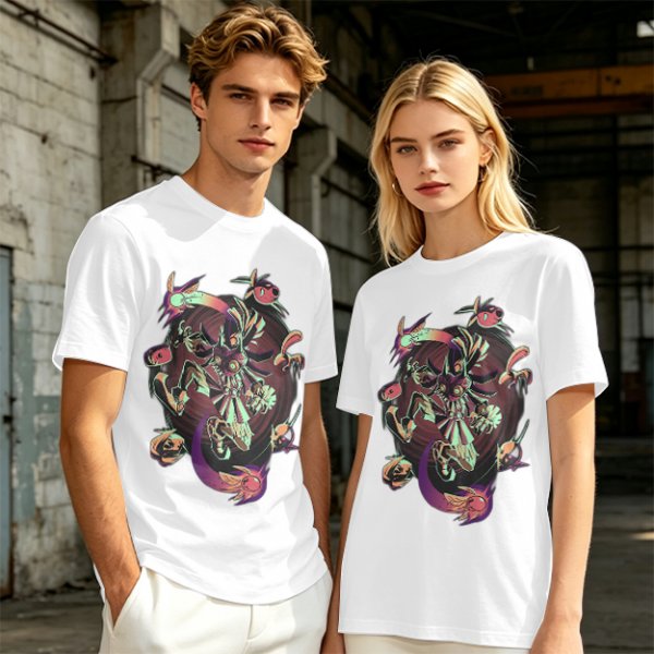 Olive Graphic Tee With Surreal Fantasy Creature Art Print
