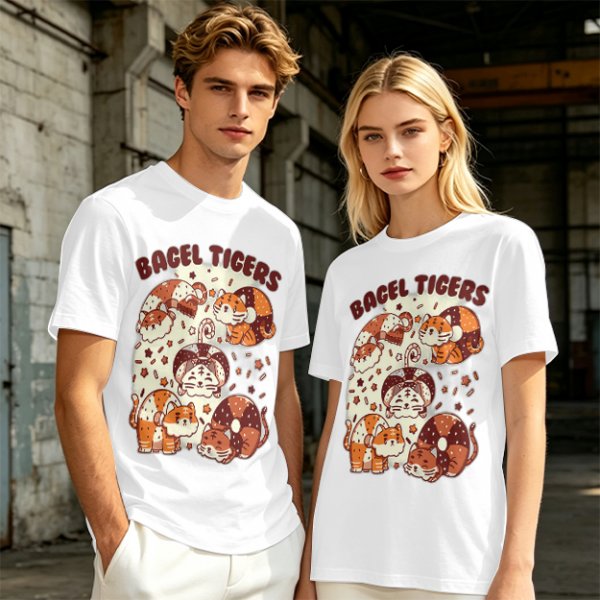 Olive Green T-Shirt With Cute Bagel Tigers Graphic Print