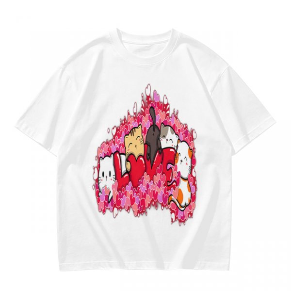 Olive green t-shirt with cute cats and love hearts graphic