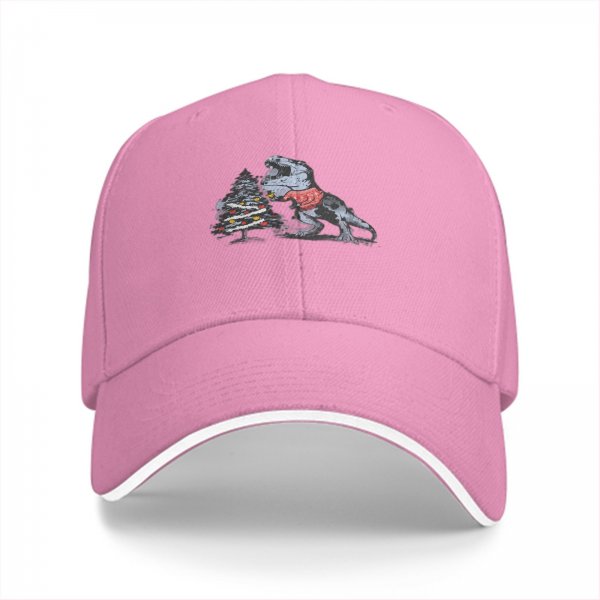 Black Baseball Cap with T-Rex Dinosaur and Christmas Tree Design