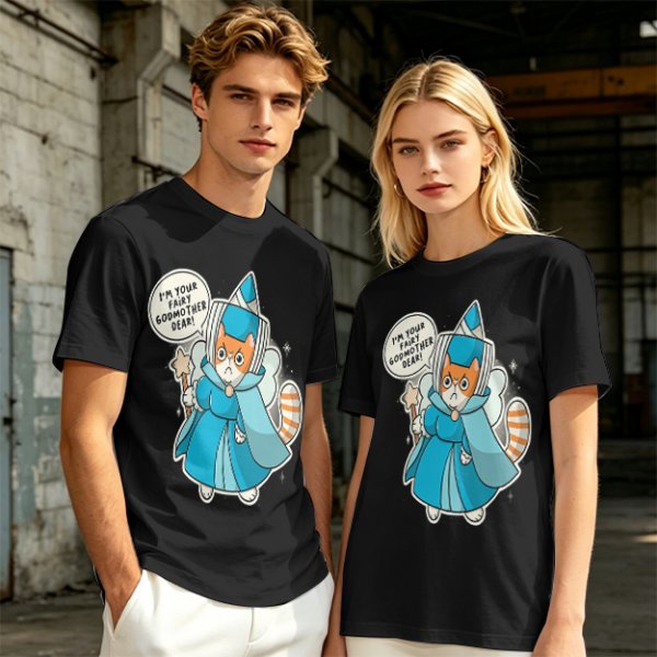 Olive T-Shirt With Fairy Godmother Cat Graphic Print