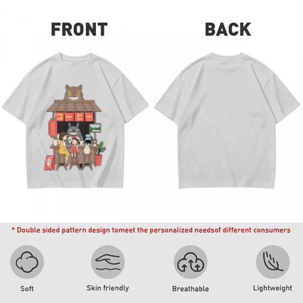 Studio Ghibli inspired coffee stand t-shirt with Totoro and friends