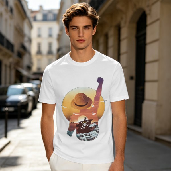 Anime Pirate Adventure Sunset Graphic T-Shirt Design