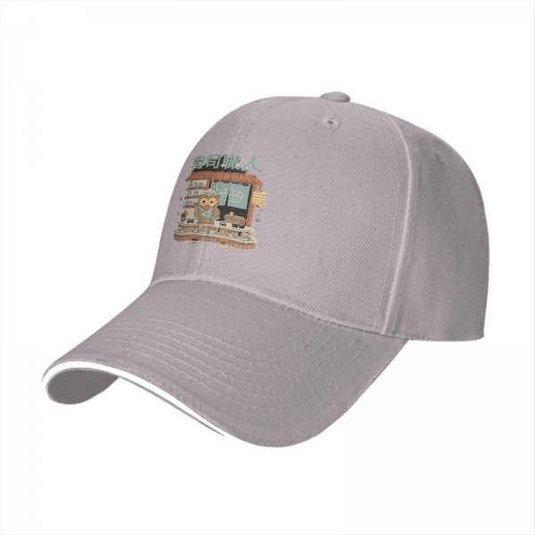 Black baseball cap with owl sushi chef graphic