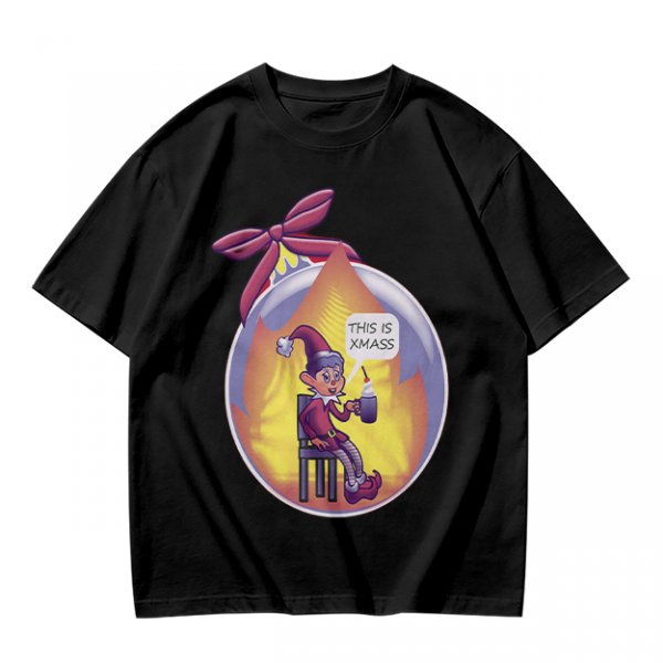 Olive Christmas Elf Ornament T-Shirt with 'This is Xmass' Print