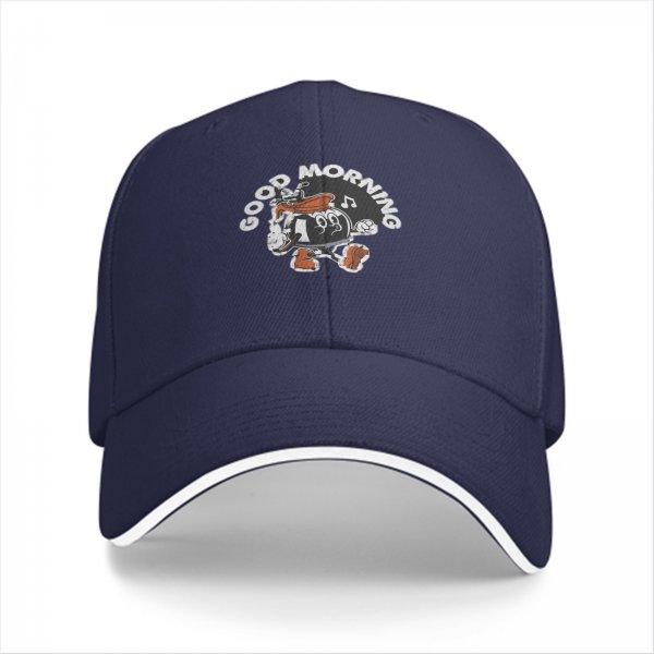 Black baseball cap with Good Morning cartoon print