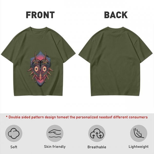 Olive Green T-Shirt With Majora's Mask Graphic Print
