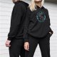 Black hoodie with emotional support xenomorph graphic print