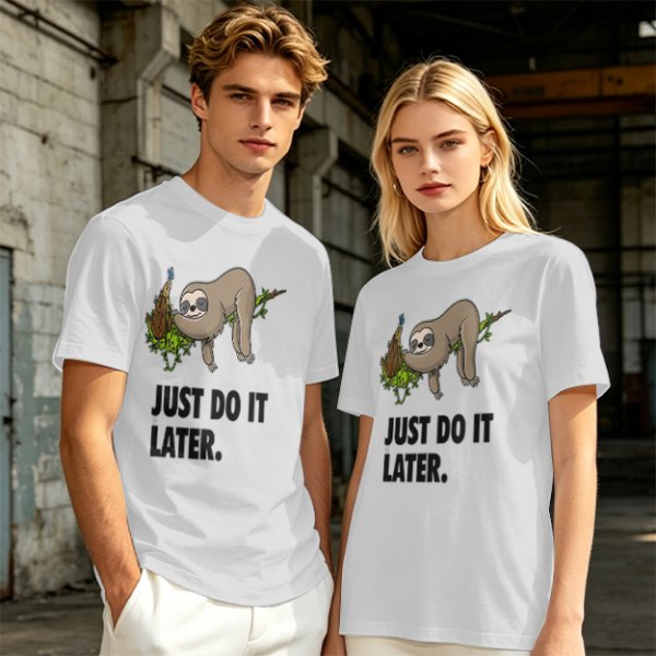 Olive Sloth 'Just Do It Later' Graphic T-Shirt