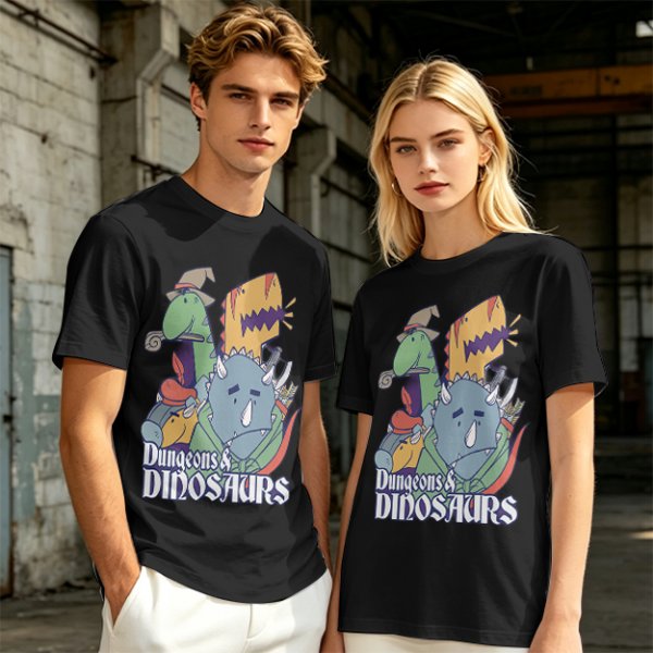 Olive Dungeons & Dinosaurs Graphic T-Shirt with Fantasy Dinosaur Art