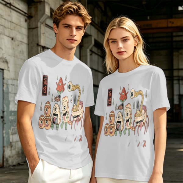 Olive T-Shirt with Japanese Food Monster Yokai Art Print