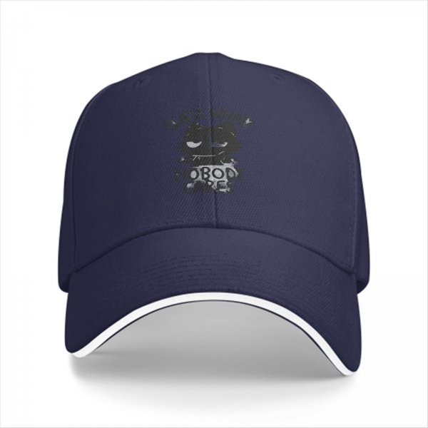 Black baseball cap with 'Guess What Nobody Cares' cat graphic