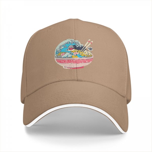 Black Baseball Cap with Great Wave Ramen Bowl Graphic
