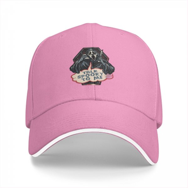 Black baseball cap with Ghostface 'Talk Spooky To Me' horror print