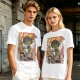 Olive T-shirt with Giant Broccoli Monster Attacking City Art