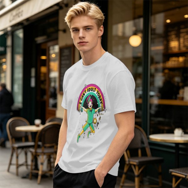 Olive Graphic T-Shirt With 'I Can't Adult Today' Rainbow Design