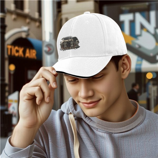 Black baseball cap with skeletons around a toaster graphic
