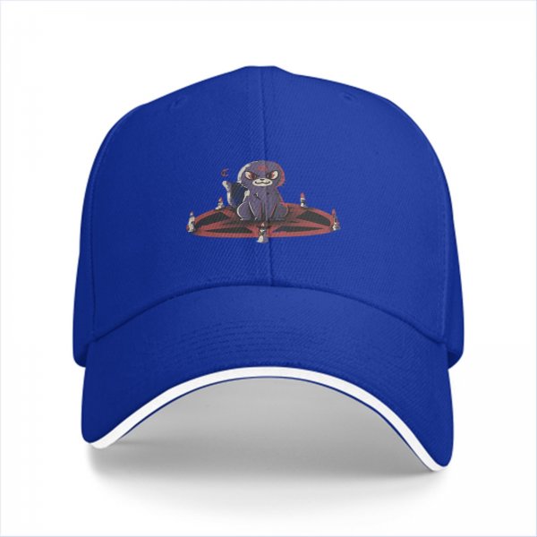 Black baseball cap with a demonic cat on a pentagram design