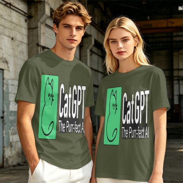 Olive Green CatGPT The Purr-fect AI Graphic T-Shirt