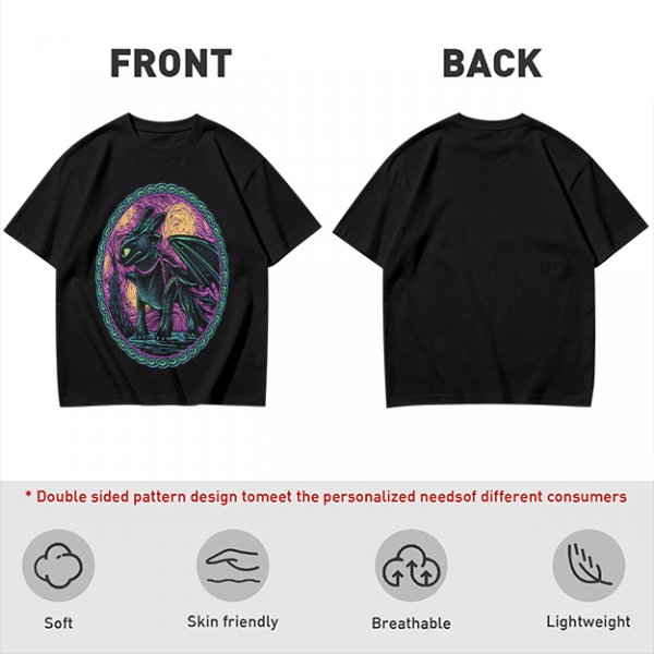 Olive T-Shirt Featuring Stylized Night Dragon In Swirling Oval Art