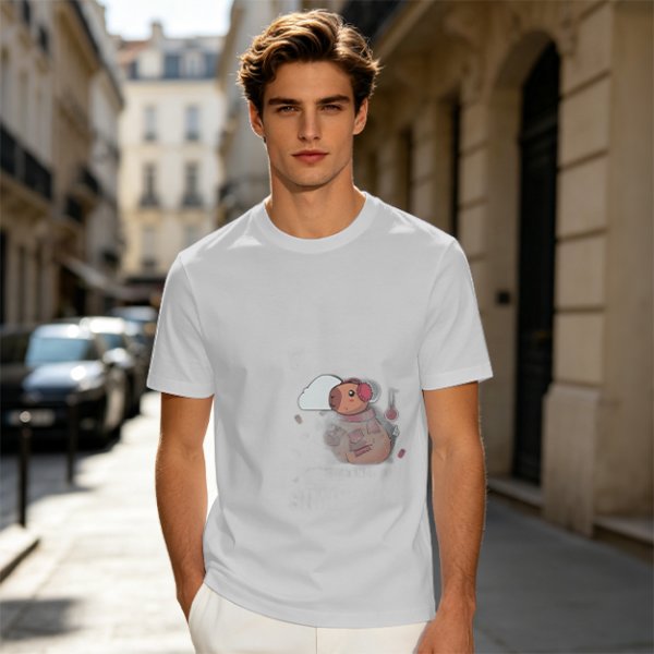 Olive Green T-Shirt With Cute Cartoon Pig Print