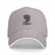 Black baseball cap with a tired cat graphic and humorous text