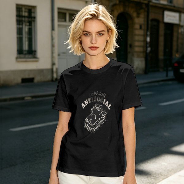 Oversized Olive T-Shirt With 'Call Me Antisocial' Bear Graphic