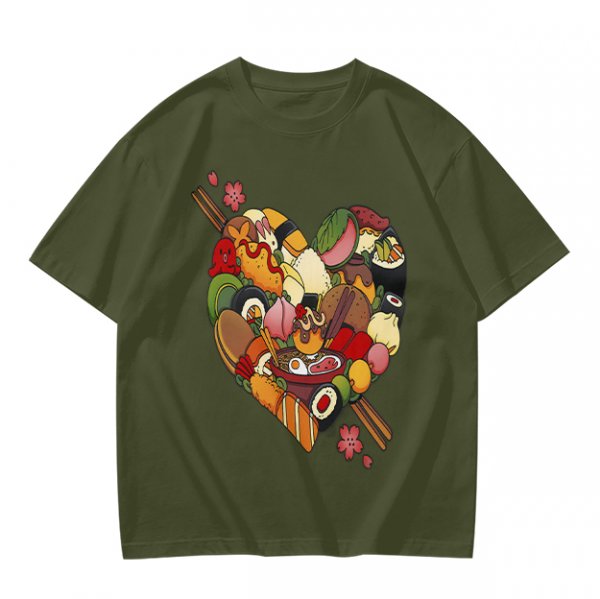 Olive T-Shirt With Heart Shaped Sushi Food Art Print