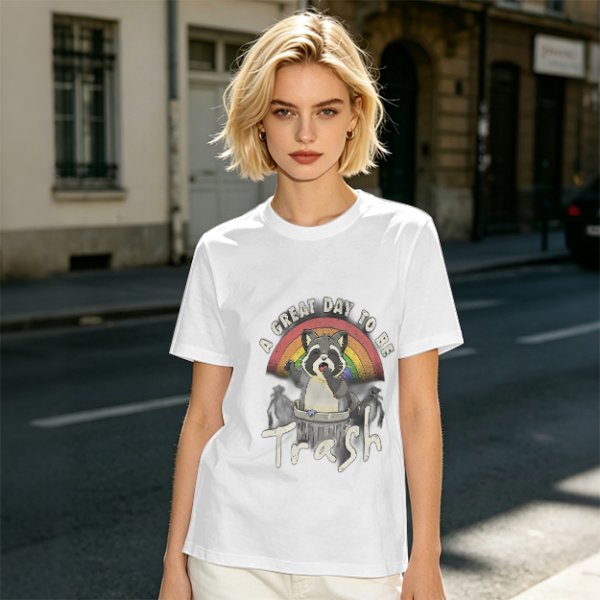 Olive Graphic T-Shirt With Raccoon Rainbow 'A Great Day To Be Trash' Print