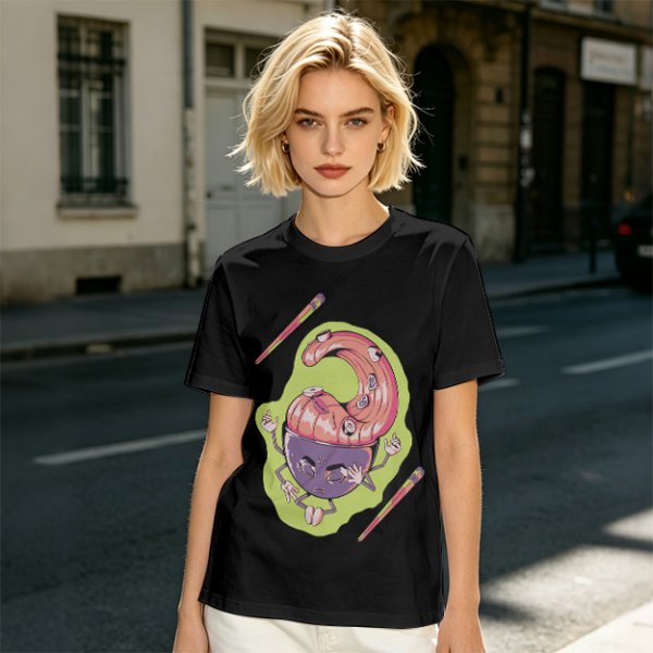 Olive Green T-Shirt With Surreal Monster Graphic Print