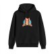 Black hoodie with crying but trying cat graphic print
