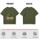 Olive Green T-Shirt With Stylish Cat Graphic Print
