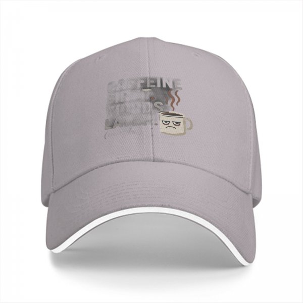 Black baseball cap with grumpy coffee cup graphic design