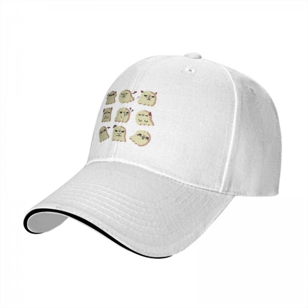 Black Baseball Cap With Cute Ghost Emoji Pattern
