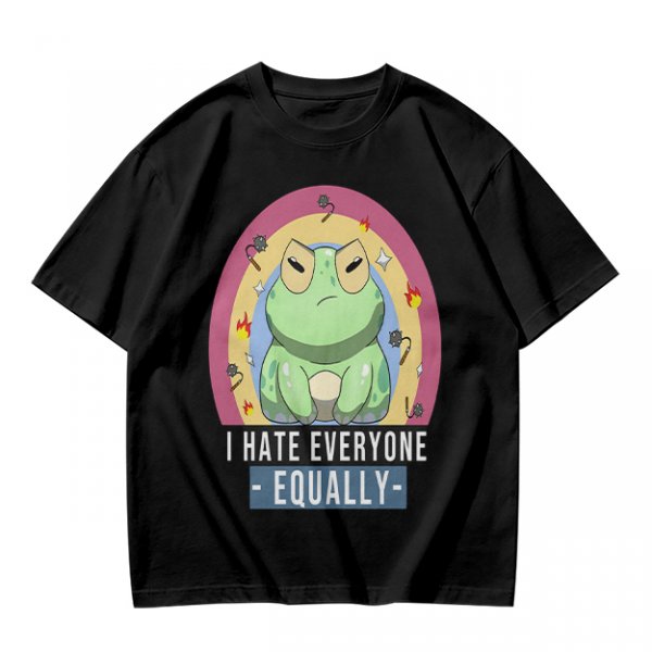 Olive T-Shirt With Grumpy Frog 'I Hate Everyone Equally' Print