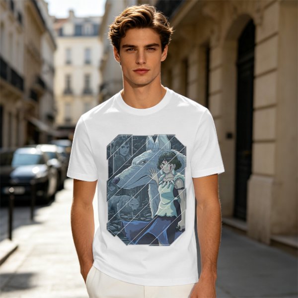 Olive T-Shirt Featuring Princess Mononoke Wolf Artwork
