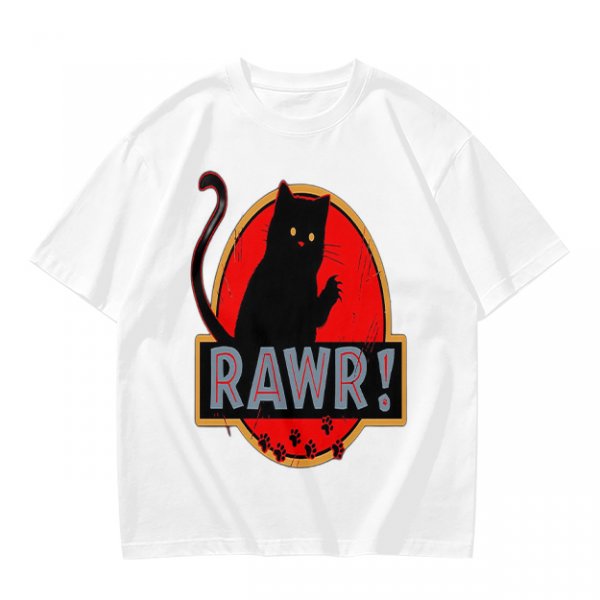 Olive T-Shirt With Black Cat Rawr Dinosaur Parody Graphic