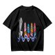 Olive T-Shirt With Shark And Colorful Ghost Creatures Print