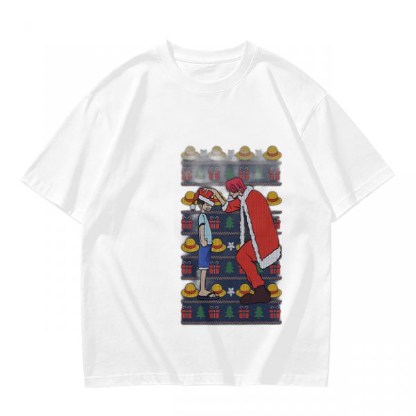 One Piece Luffy and Shanks Christmas Themed Graphic T-Shirt