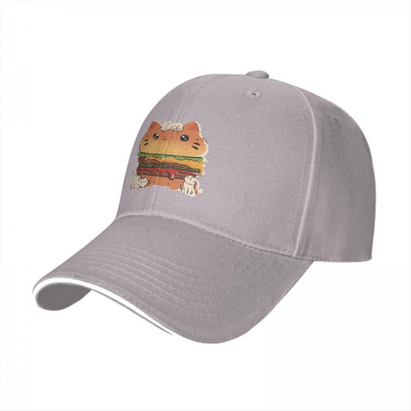 Black baseball cap with cute cat burger and kittens graphic