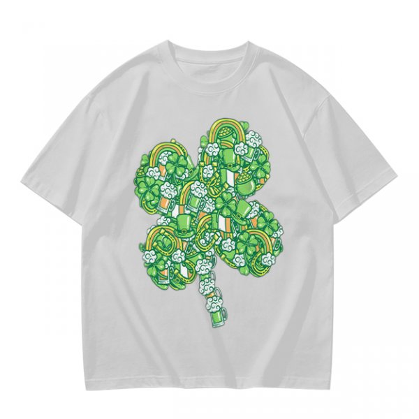 Olive Green T-Shirt With St. Patrick's Day Four-Leaf Clover Art