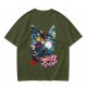 Olive Green T-Shirt With Japanese Nature Inspired Graphic Print