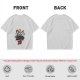 Olive graphic t-shirt with chainsaw man chasing scared person and 'Small Talk Does!' text