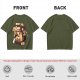 Olive t-shirt with espresso machine and cats graphic