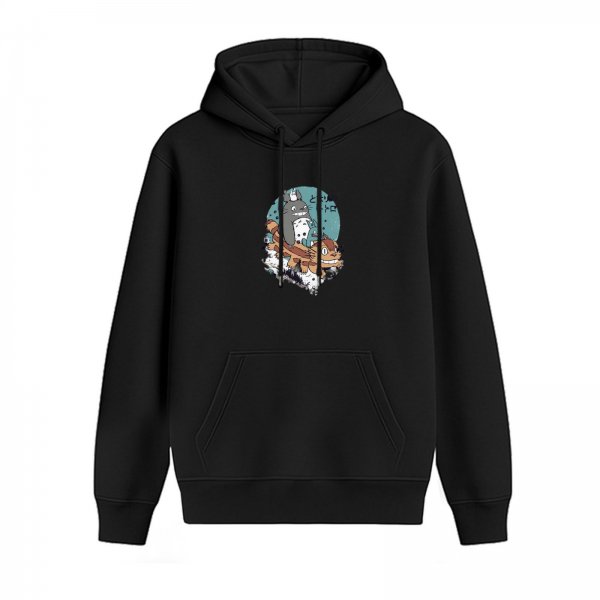 Black hoodie with My Neighbor Totoro anime character graphic
